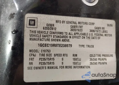 1996 Chevrolet Gmt-400 C1500 from USA, damaged, VIN 1GCEC19R8TE238979